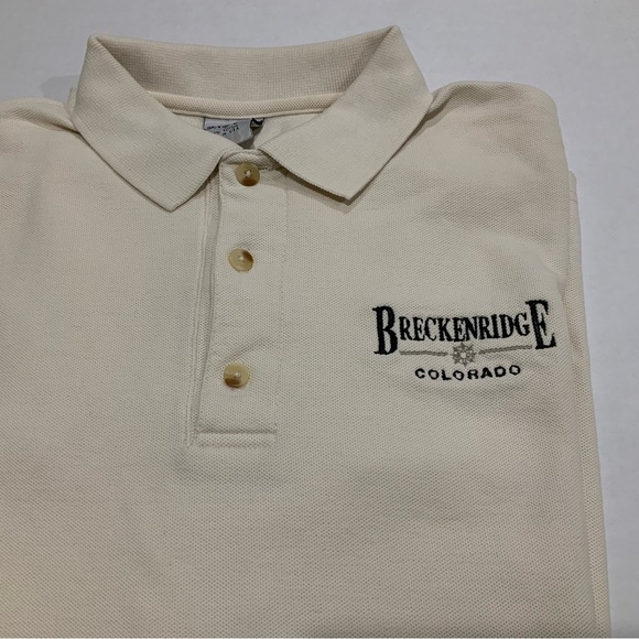 Men’s Large Beige Polo Short Sleeve Shirt - Breckenridge Colorado Embroidery - Picture 2 of 6